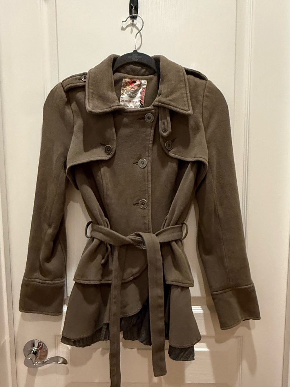 Free People Olive Green Belted Trench Jacket